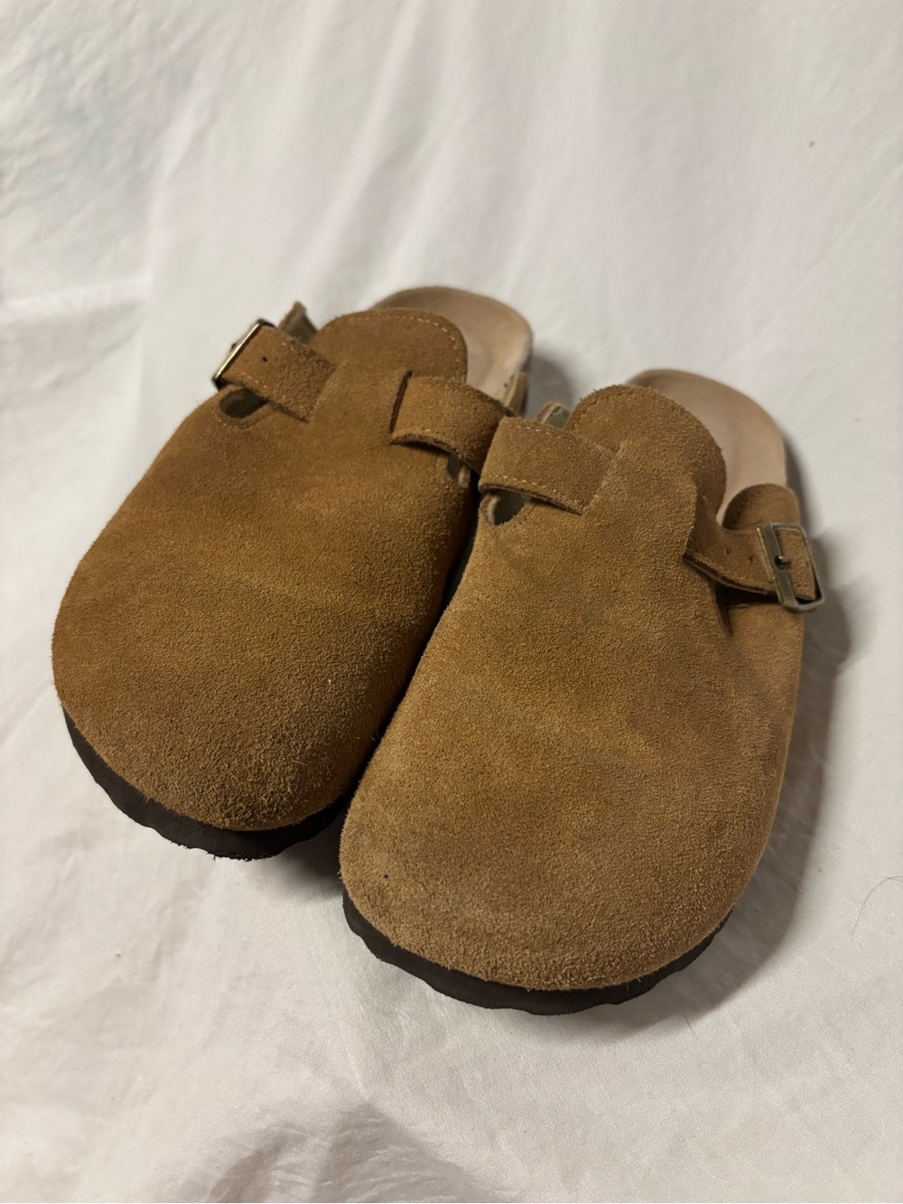 Suede Slip-On Clogs in Brown